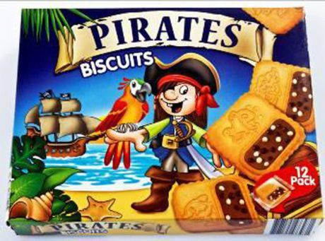 Печенье Nora Pirates Пираты, с шоколадным кремом и воздушным рисом, 175 г