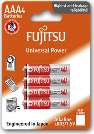 Батарейка щелочная Fujitsu Universal Power, 86550, тип ААА, 4 шт