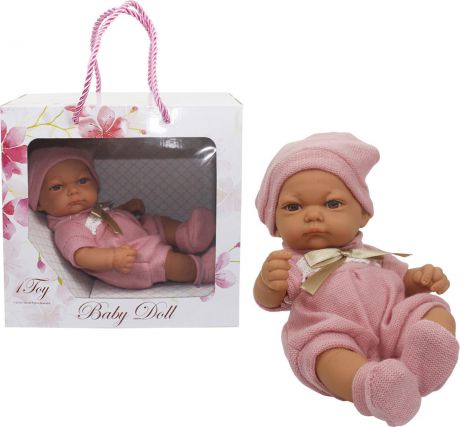 Пупс 1TOY Premium Baby Doll 25 см, Т15467, в розовом комбинезоне, пинетках и шапочке