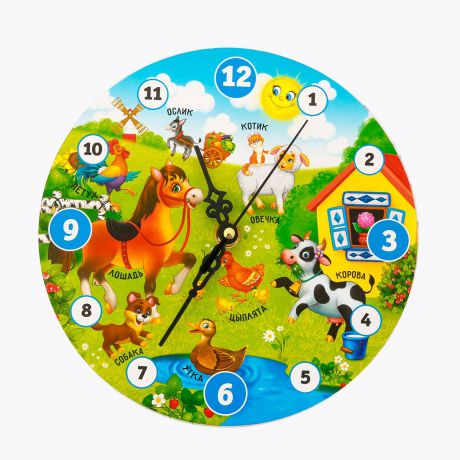 Настенные часы "Домашние животные" обучающие, 3307039, разноцветный