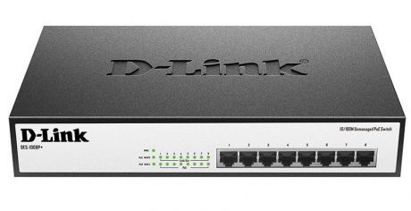 Коммутатор D-Link DES-1008P+/A1A 319825 8x100Mb 8PoE 140W неуправляемый, 319825