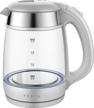 Электрический чайник Vekta KMG-1703, прозрачный, белый, 1,7 л