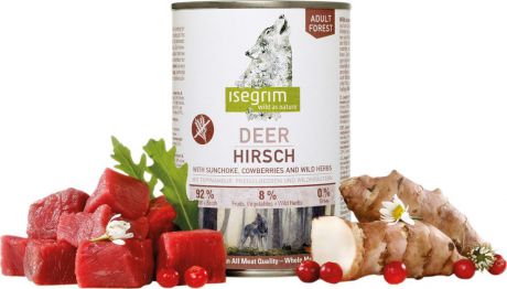 Консервы для собак Isegrim, оленина с брусникой и травами, 400 гр