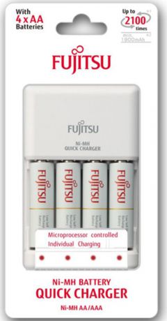 Зарядное устройство Fujitsu Quick Charger, 166740053, для 4 или 2 аккумуляторов типа АА/ААА Ni-MH + батарейка типа АА, 1900 mAh, 4 шт