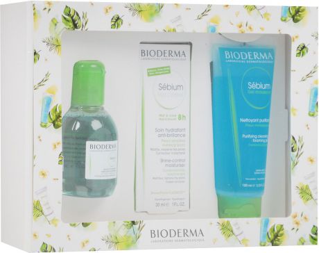 Набор косметики для ухода за кожей Bioderma Sebium: Мат контроль, 30 мл + Мицеллярная вода, 100 мл + Очищающий гель, 100 мл
