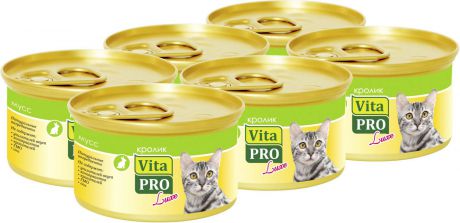 Корм консервированный Vita Pro Luxe, для кошек, кролик, 24 шт по 85 г