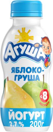 Йогурт питьевой 2,7% с 8 месяцев Агуша Яблоко-Груша, 200 г