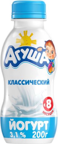 Йогурт питьевой 3,1% с 8 месяцев Агуша, 200 г