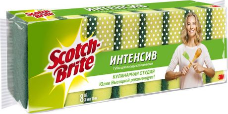 Губка Scotch-Brite Интенсив, 7100095254, желтый, зеленый, 8 шт