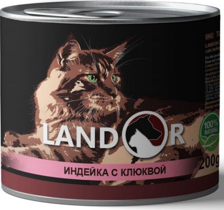 Корм консервированный Landor, для стерилизованных взрослых кошек, индейка с клюквой, 200 г