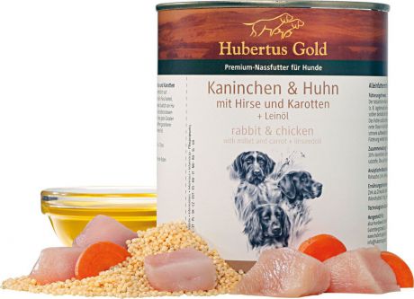 Консервы для собак Hubertus Gold, кролик с курицей и морковью, 800 гр