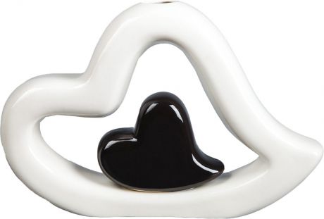 Ваза Керамика ручной работы "Сердце в сердце", 3388209, белый, черный