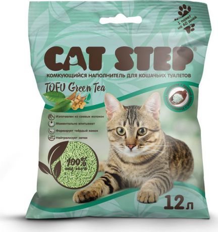 Наполнитель для кошачьих туалетов Cat Step Tofu Green Tea, растительный, комкующийся, 12 л