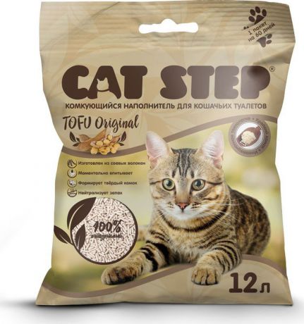 Наполнитель для кошачьих туалетов Cat Step Tofu Original, растительный, комкующийся, 12 л