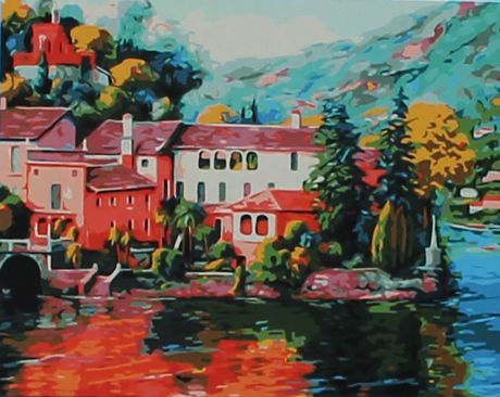 Набор для живописи Рыжий кот "Дома у озера", 50 х 40 см