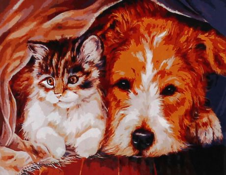 Набор для живописи Рыжий кот "Котенок и щенок", 50 х 40 см