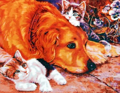 Набор для живописи Рыжий кот "Собака и котята", 50 х 40 см