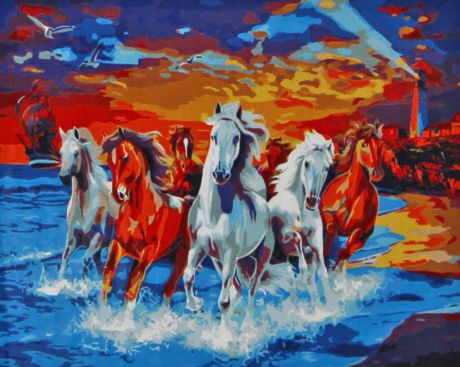 Набор для живописи Рыжий кот "Табун лошадей у моря", 50 х 40 см