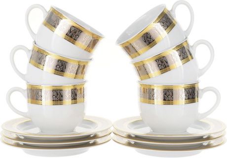 Сервиз чайный Thun 1794 a.s. Широкий кант платина, золото Опал, БТФ0476, 12 предметов