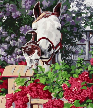 Набор для живописи Рыжий кот "Лошадь и кот в цветах", 50 х 40 см
