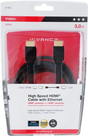 Кабель HDMI Vivanco Ordinary 47/10 30G, 3 м, черный