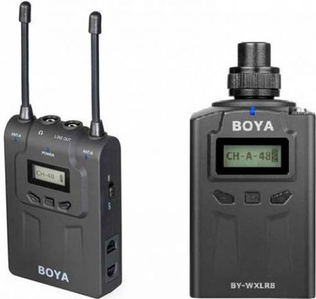 Двухканальная УКВ беспроводная микрофонная система Boya BY-WM8 Pro-K1, передатчик TX8 + приемник RX8, 48 каналов УКВ, 576,4 МГц - 599,9 МГц, 40 Гц-18 кГц, 100 м