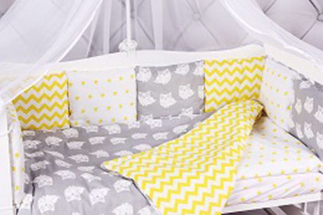 Комплект белья в кроватку AmaroBaby Совята, бязь, желтый, серый, 15 предметов