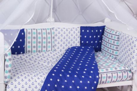 Комплект постельного белья детский AmaroBaby Бриз Premium, бязь, синий, белый, 18 предметов