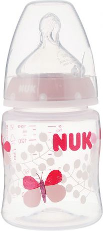 Бутылочка для кормления NUK First Choice Plus, с силиконовой соской, от 0 месяцев, 150 мл, 10743538-Бабочка розовая