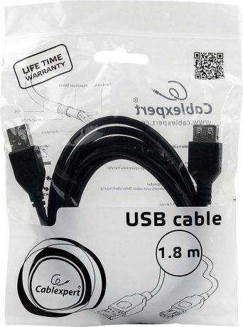 Кабель Cablexpert USB 2.0, 1,8 м, CCP-USB2-AMAF-6, черный