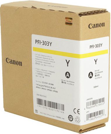 Картридж Canon PFI-303 Y для плоттера iPF815/825. Желтый. 330 мл.