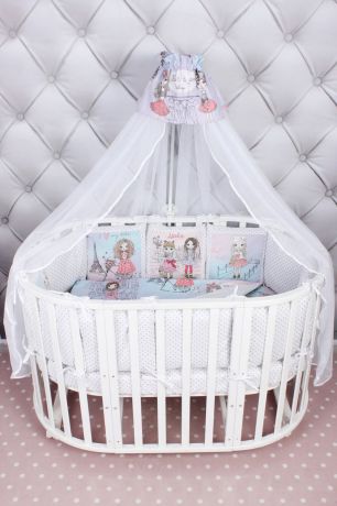 Комплект белья в кроватку AmaroBaby Little Crystal Premium, поплин, розовый, 19 предметов