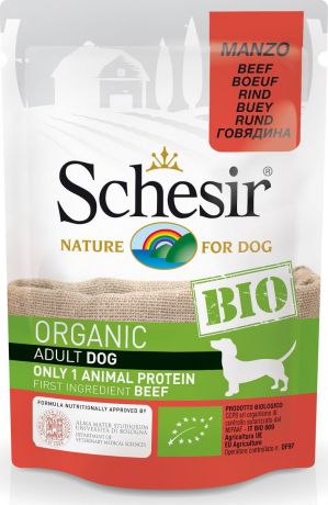 Корм консервированный Schesir Bio, для собак, говядина, 85 г