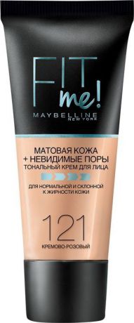 Тональный крем Maybelline New York Fit Me, матирующий, скрывающий поры, тон 121, кремово-розовый, 30 мл