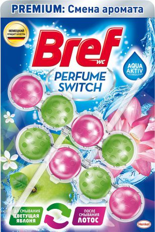Подвесной туалетный блок Bref Perfume Switch, цветущая яблоня - лотос, 2 шт по 50 г