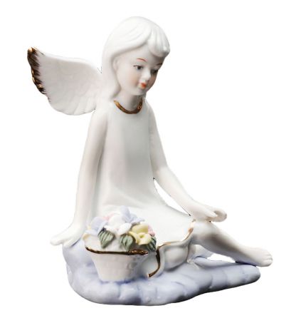 Фигурка декоративная "Девочка-ангел в белом платьице с корзиной цветов", 13 х 10,5 х 6,5 см