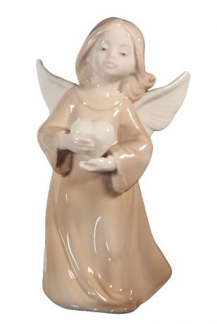Фигурка декоративная "Ангел в кофейном платье с сердцем в руках", 2598920, 14 х 7,8 х 6 см