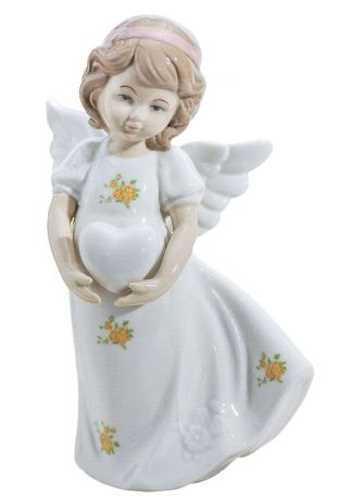 Фигурка декоративная "Ангел-девочка в белом платье в цветочек с сердцем", 2588113