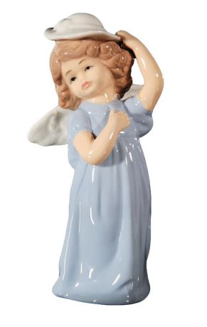 Фигурка декоративная "Ангел-девочка в голубом платье и в белой шляпке", 14 х 7,5 х 5 см