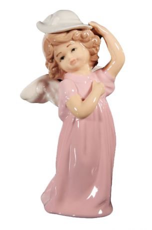 Фигурка декоративная "Ангел-девочка в розовом платье и в белой шляпке", 14 х 7,5 х 5 см