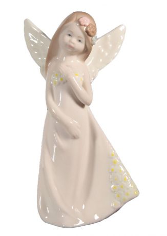 Фигурка декоративная "Ангел-девочка в розовом платье с ромашками", 16,8 х 8,5 х 5 см