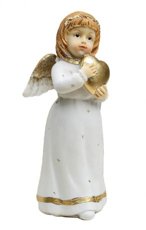 Фигурка декоративная "Ангелочек в белом платье с золотым воротником с сердцем", 14,5 х 6,5 х 7 см