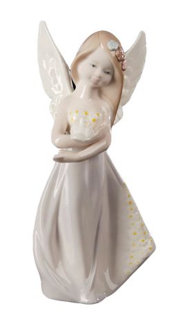 Фигурка декоративная "Ангел-девочка в розоватом платье с ромашками и голубкой", 20 х 9 х 6,5 см