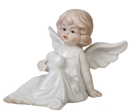 Фигурка декоративная "Ангелочек в белом платье держит сердце", 12,5 х 8,3 х 9 см