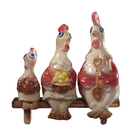 Фигурка декоративная "Петух, курица и цыпленок на скамеечке", 19 х 19 х 9 см, 3 шт