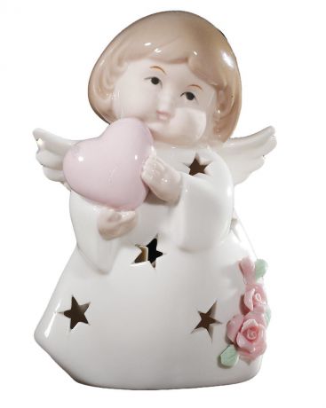 Фигурка декоративная "Ангелочек в белом платьице с розами с сердцем", 3501862, 17,5 х 10 х 7 см
