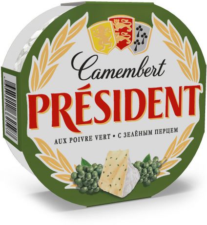 Сыр мягкий с белой плесенью President Камамбер, с зеленым перцем, 45%, 125 г