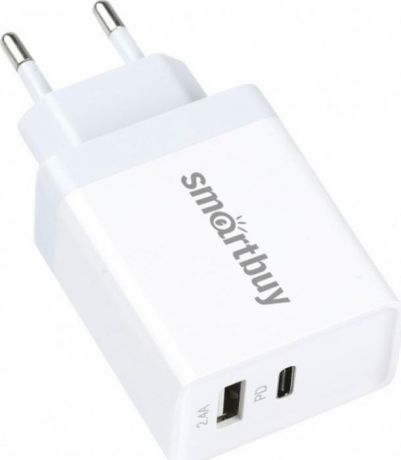 Сетевое зарядное устройство SmartBuy Flash SBP-2023C, USB+Type-C Рower delivery 30 Вт, 2.4А, белый