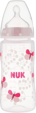 Бутылочка для кормления NUK First Choice Plus, с силиконовой соской, от 0 месяцев, 300 мл, 10741578-Бабочка розовая