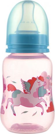 Бутылочка для кормления Мир Детства, с силиконовой соской, 11216, 125 мл, цвет розовый, бирюзовый